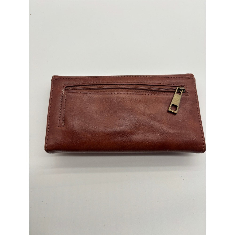 Stone Mountain USA Leather Trifold Wallet Clutch Brown Zip Pocket Card Holder - Picture 5 of 7